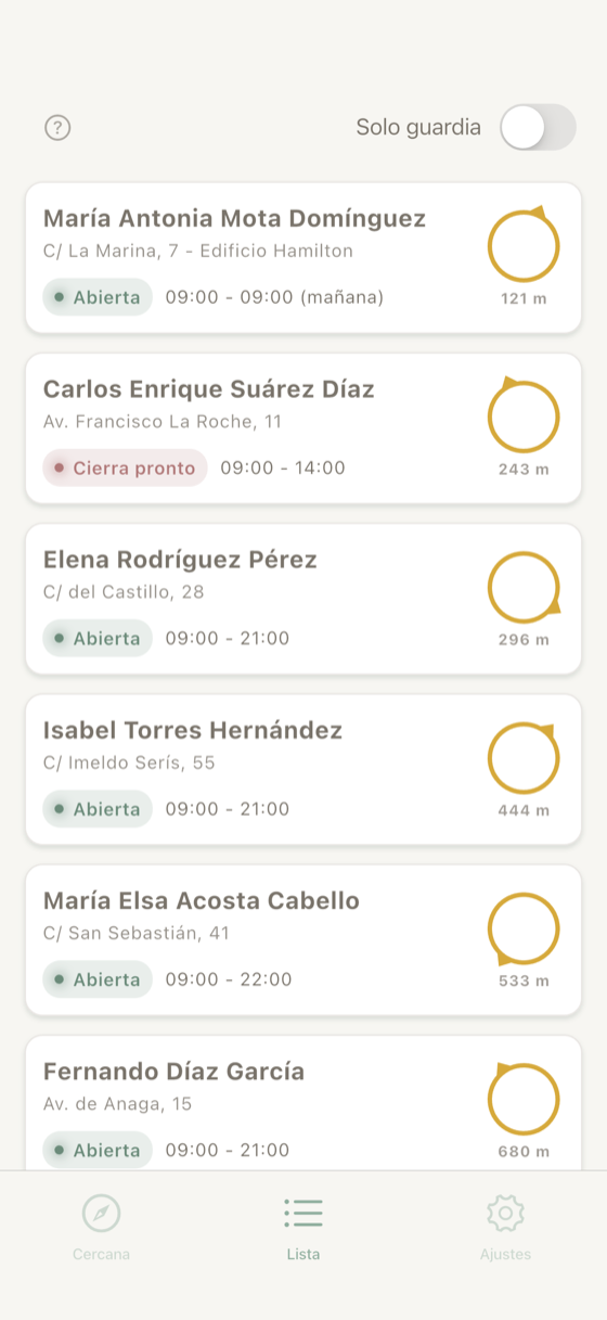 App screenshot - Pharmacy list
